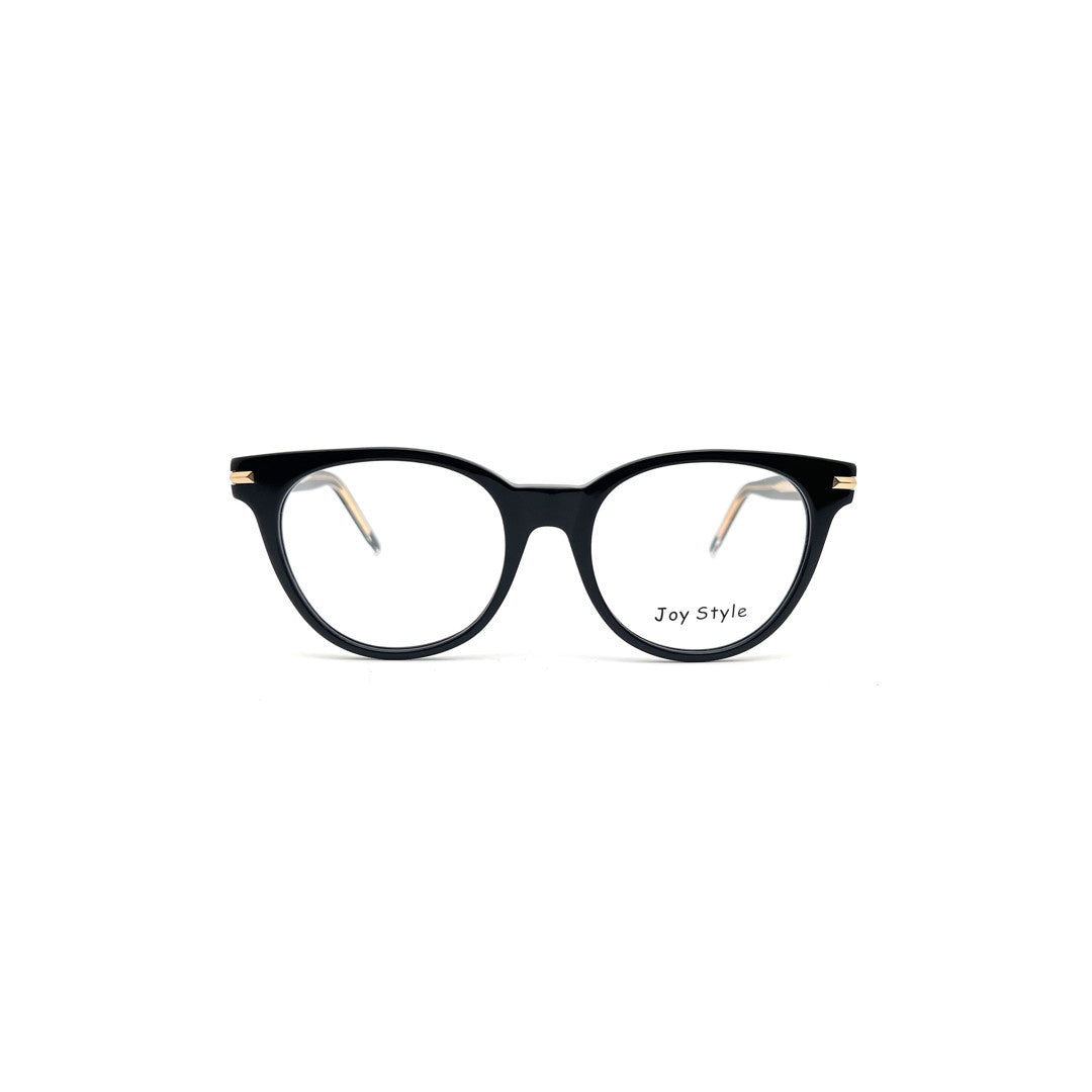 Joy Style For Unisex Round Acetate Eyeglasses C1 Black 52-18-145