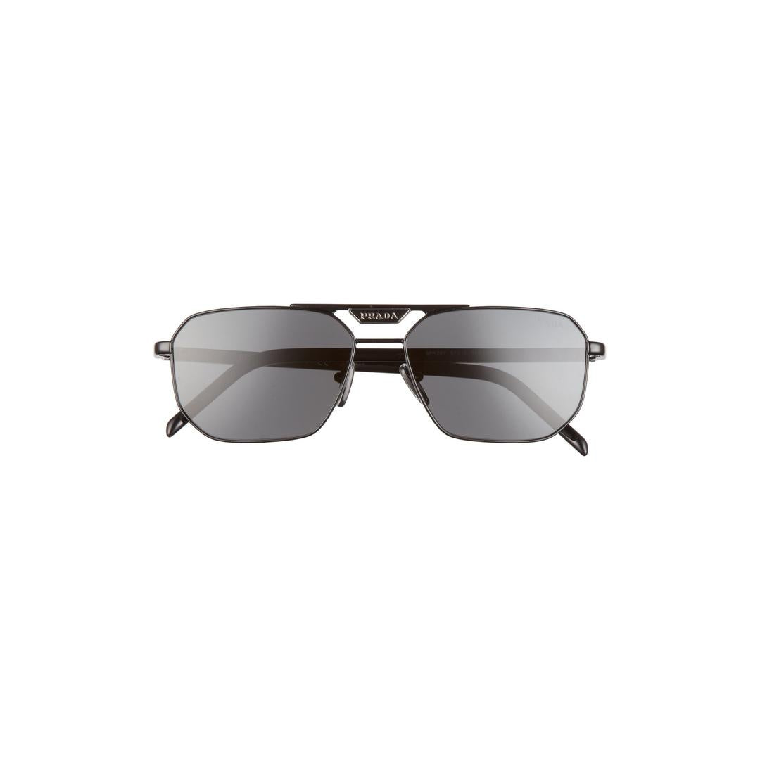 Prada 58YS Sunglasses 1AB5S0 - Black - Dark Grey Men Rectangle
