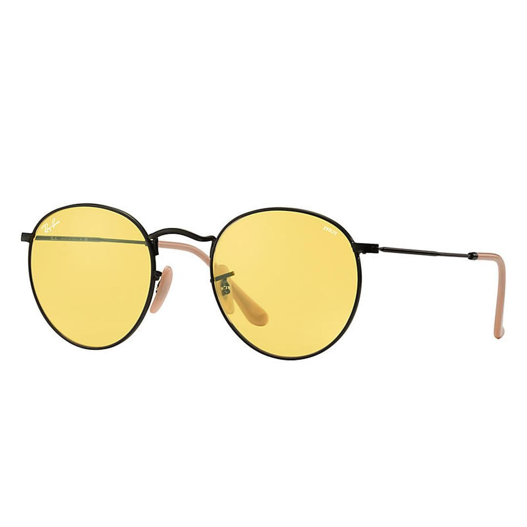 Ray-Ban Round Metal 3447 Sunglasses 90664A - Black - Photo Yellow Men Oval