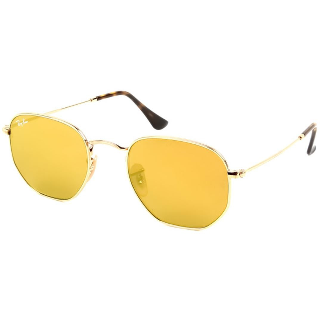 Ray-Ban Womens Sunglasses Hexagonal 3548N 001/93 Gold Yellow Mirror 54mm Metal - One Size