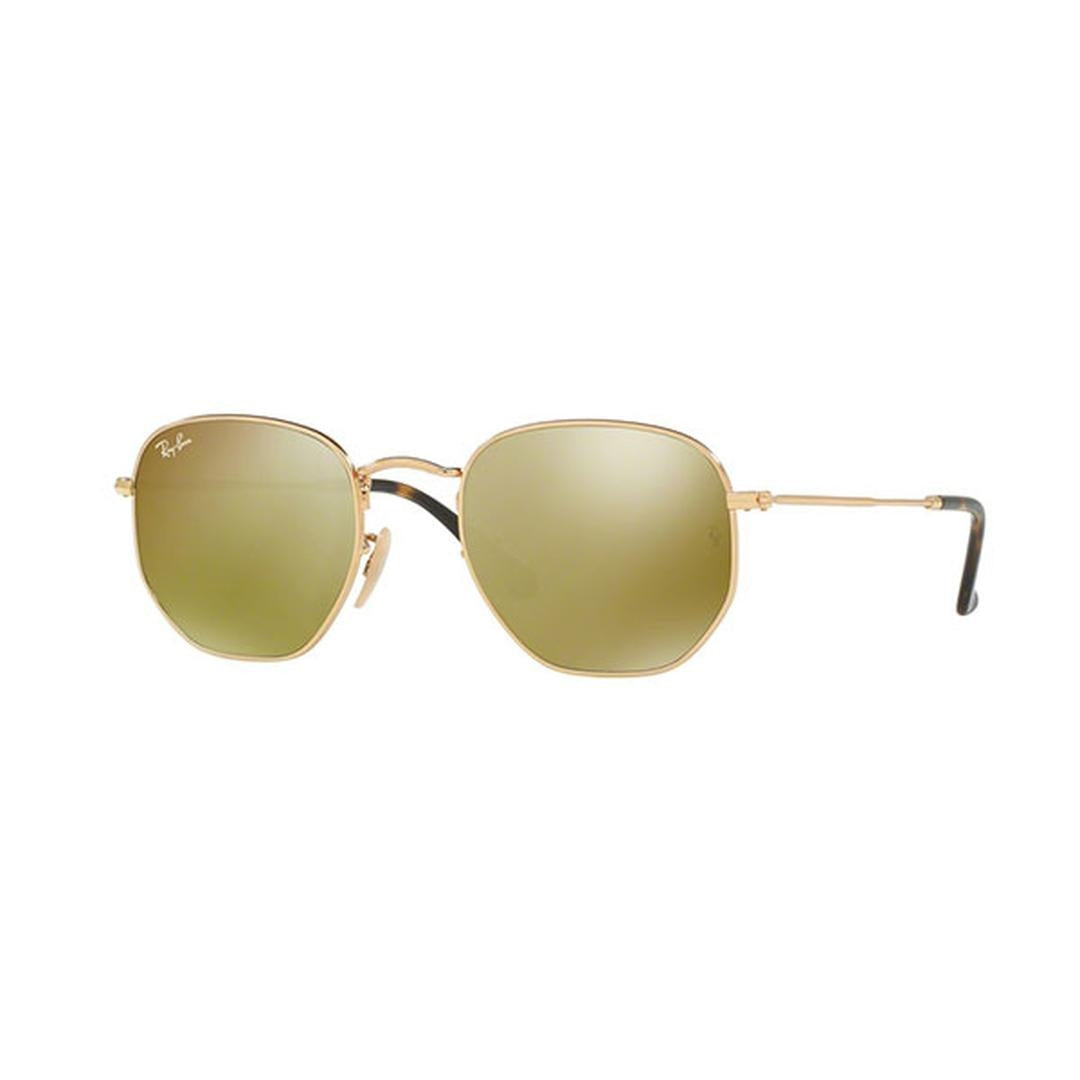 Ray-Ban Hexagonal Flat Lenses Low Bridge Fit Gold, Yellow Lenses - RB3548NF