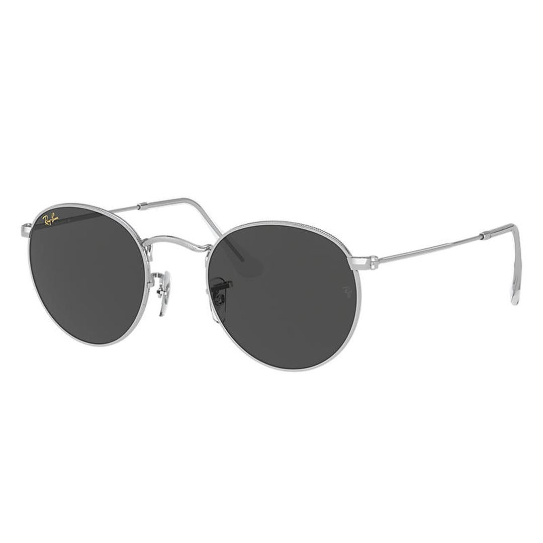 Ray-Ban Round Metal 3447 Sunglasses 9198B1 - Silver - Dark Grey Men Oval