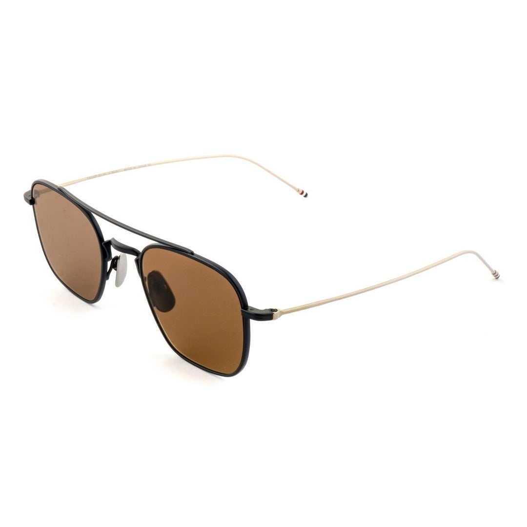 Thom Browne TBS907-50-03 Matte Navy-Silver Metal Square Sunglasses Dark Brown AR Lens