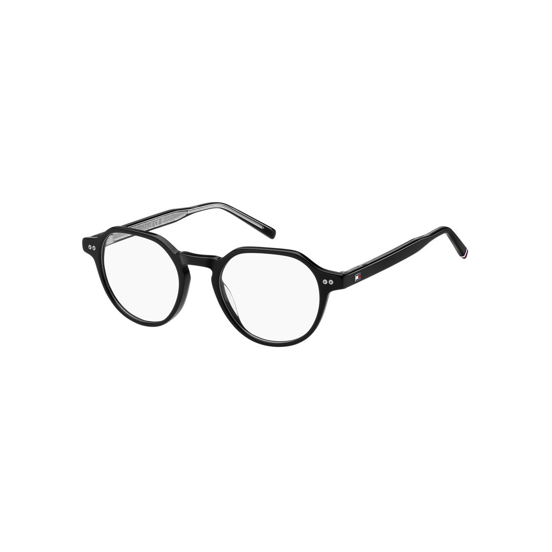 TOMMY HILFIGER OPTICAL FRAMES TH2128 ROUND GEOMETRICAL ECO ACETATE BLACK For MAN 50-20-150