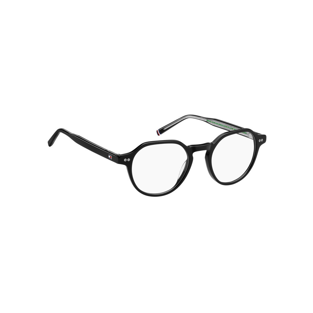 TOMMY HILFIGER OPTICAL FRAMES TH2128 ROUND GEOMETRICAL ECO ACETATE BLACK For MAN 50-20-150