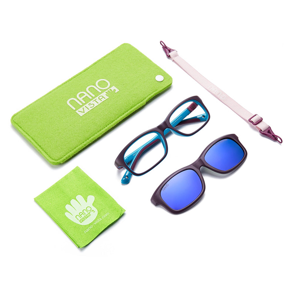 Nano Vista Indestructible Arcade SC - Unbreakable Kids Eyeglasses with Solar Clip-On Lenses