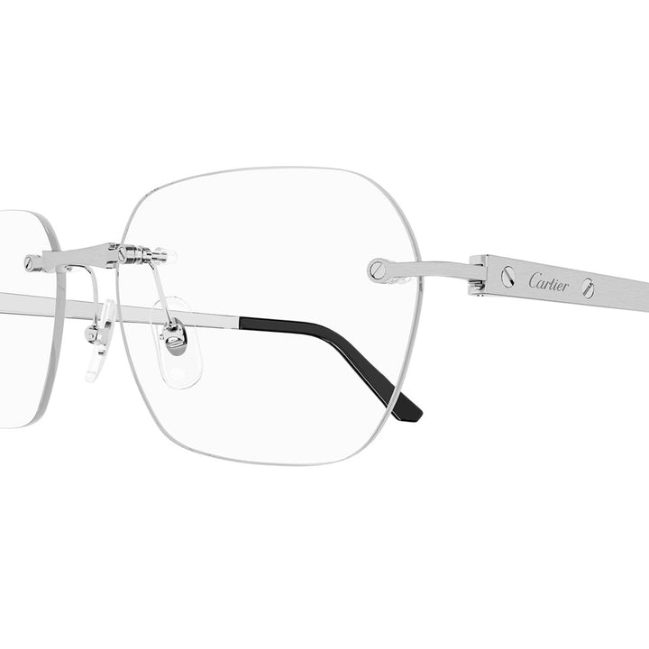Cartier CT0407O 002 57 Silver Titanium Rectangle Eyeglasses with Transparent AR Lenses