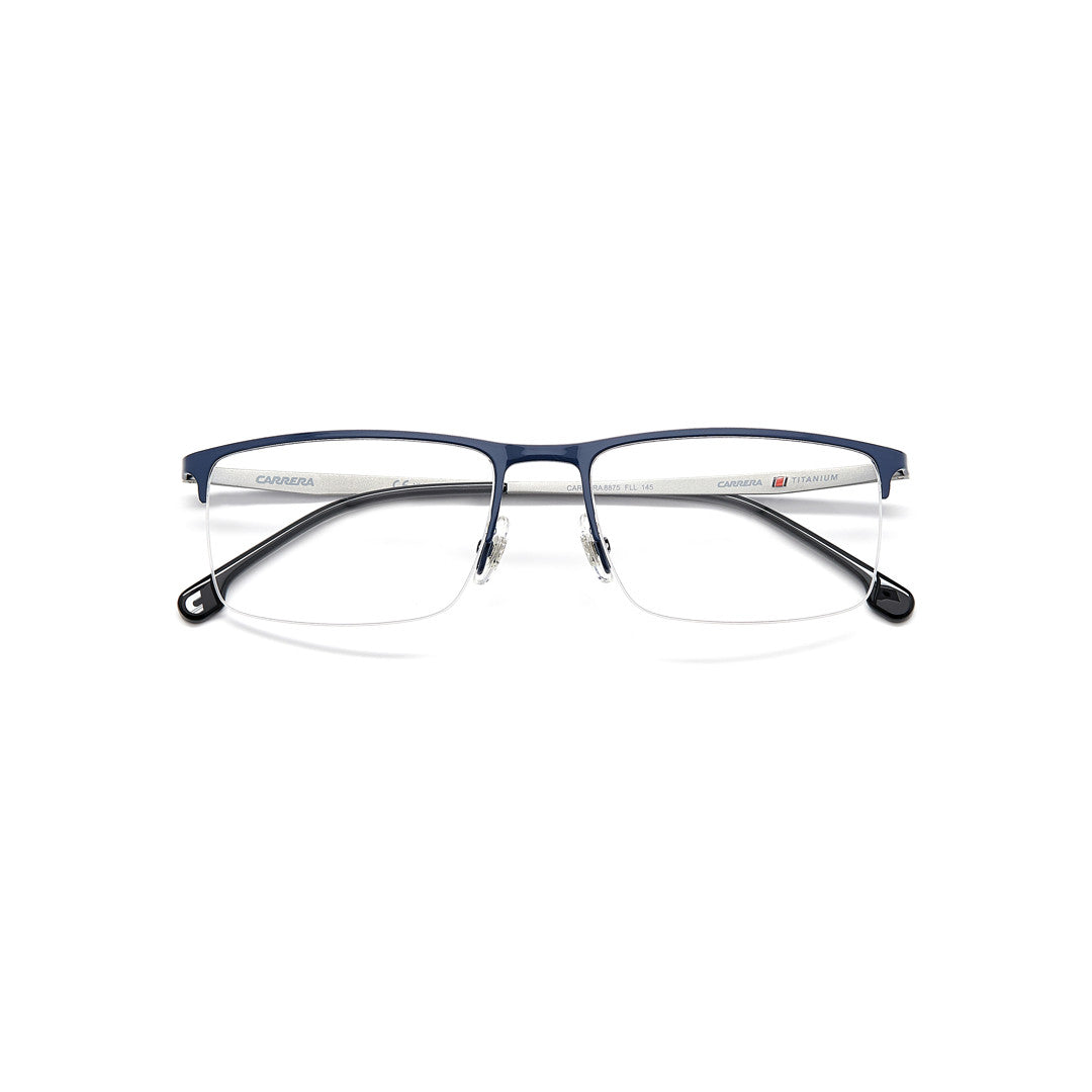 Carrera 8875 1065070035517 إطارات نظارات طبية من سبيكة التيتانيوم للرجال بدون حواف مستطيلة غير لامعة سوداء غير مستقطبة 55-17-145