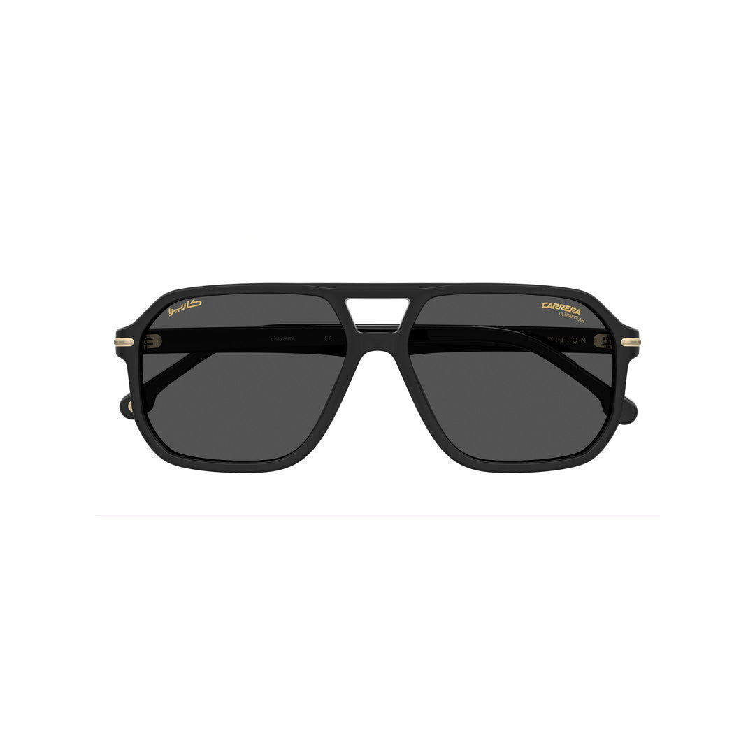CARRERA 302/S/N 2070862M259M9 نظارة شمسية بإطار أسيتات للرجال إطار كامل مستطيل رمادي ذهبي مصمت مع عدسات مستقطبة رمادية 59-15-145