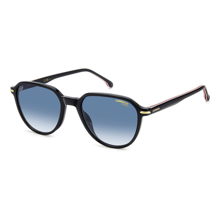 Carrera 341/S 2076002m25408 إطار نظارة شمسية من الأسيتات للرجال بإطار كامل مستطيل أسود ذهبي مع عدسات متدرجة زرقاء غير مستقطبة 53-19-145