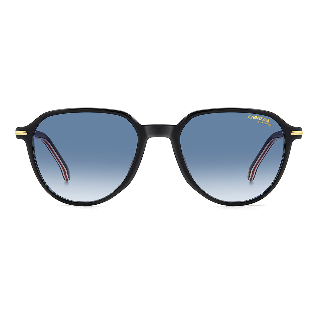 Carrera 341/S 2076002m25408 إطار نظارة شمسية من الأسيتات للرجال بإطار كامل مستطيل أسود ذهبي مع عدسات متدرجة زرقاء غير مستقطبة 53-19-145