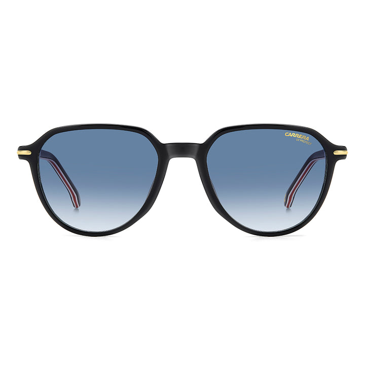 Carrera 341/S 2076002m25408 إطار نظارة شمسية من الأسيتات للرجال بإطار كامل مستطيل أسود ذهبي مع عدسات متدرجة زرقاء غير مستقطبة 53-19-145