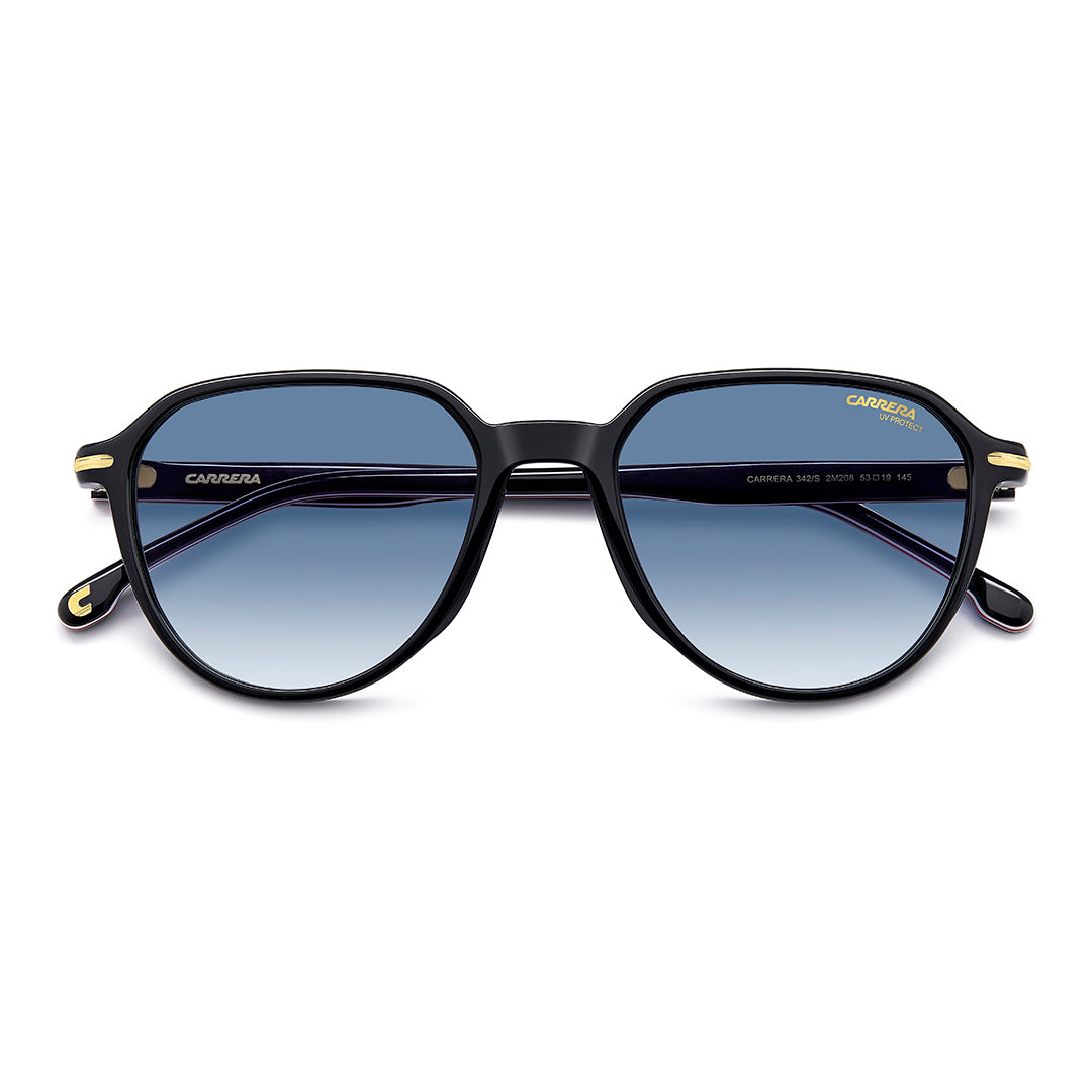 Carrera 341/S 2076002m25408 إطار نظارة شمسية من الأسيتات للرجال بإطار كامل مستطيل أسود ذهبي مع عدسات متدرجة زرقاء غير مستقطبة 53-19-145