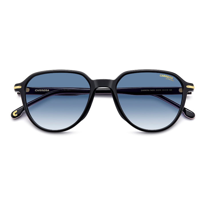 Carrera 341/S 2076002m25408 إطار نظارة شمسية من الأسيتات للرجال بإطار كامل مستطيل أسود ذهبي مع عدسات متدرجة زرقاء غير مستقطبة 53-19-145