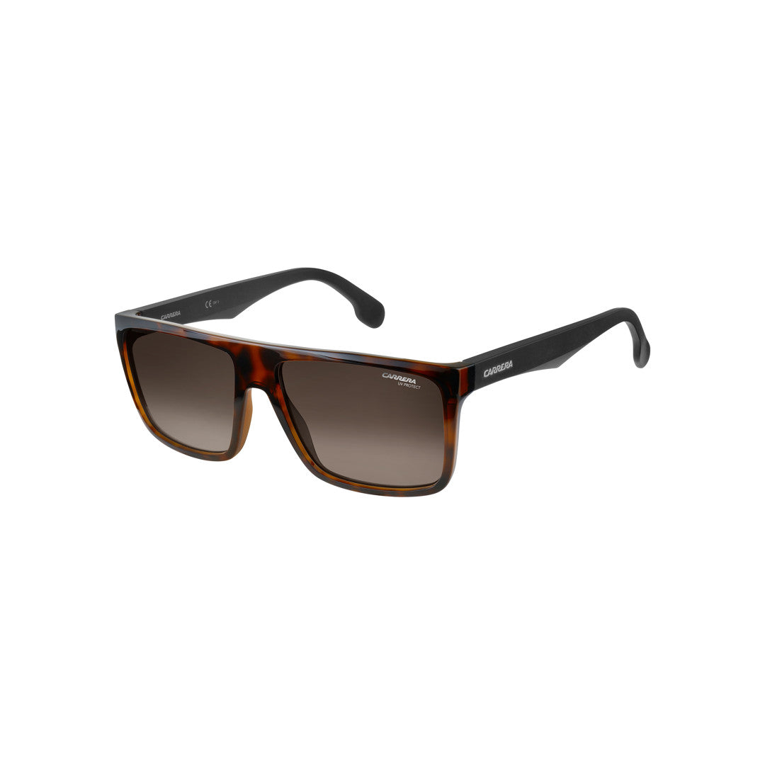 Carrera 133/S 2000542m257ha إطار نظارة شمسية من الأسيتات للرجال، إطار كامل مربع مزدوج الجسر باللونين الأسود والذهبي مع عدسات متدرجة باللون البني غير مستقطبة 58-16-145