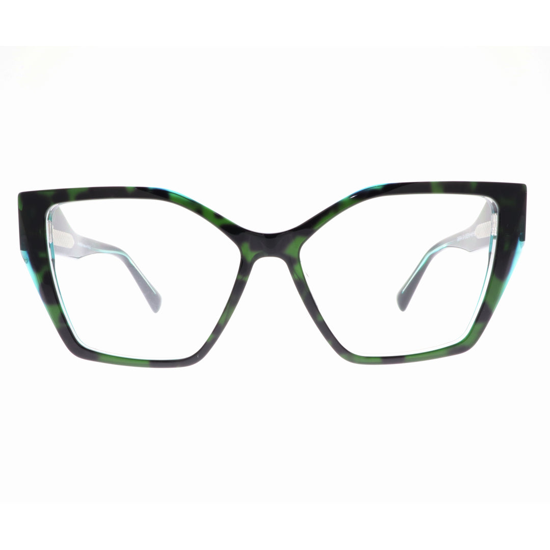 Joy Style For Women's Eyeglasses Cat Eye Size 55 6064c4 Green Black Pattern