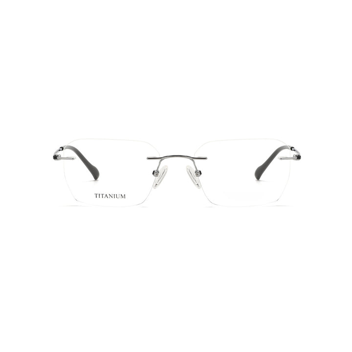Joy Style For Men Titanuim Rimless Rectangular Eyeglasses C3 Silver 53-18-140